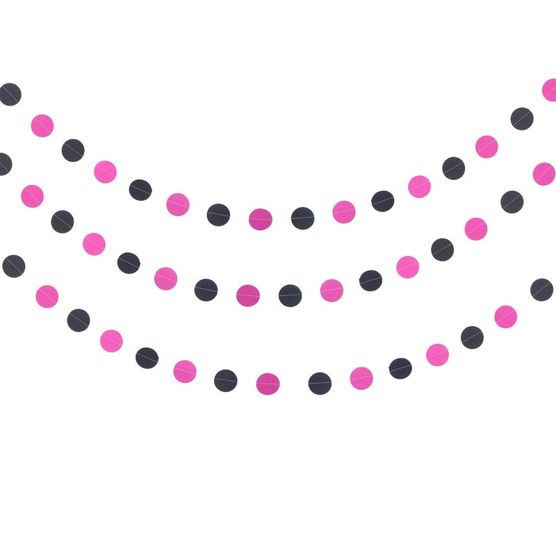 WEVEN Hot Pink and Black Paper Garland Circle Dot Party Banner Streamer Backdrop Hanging Decorations, 2" in Diameter, 3 pcs, 30 Feet in Total - Image 2
